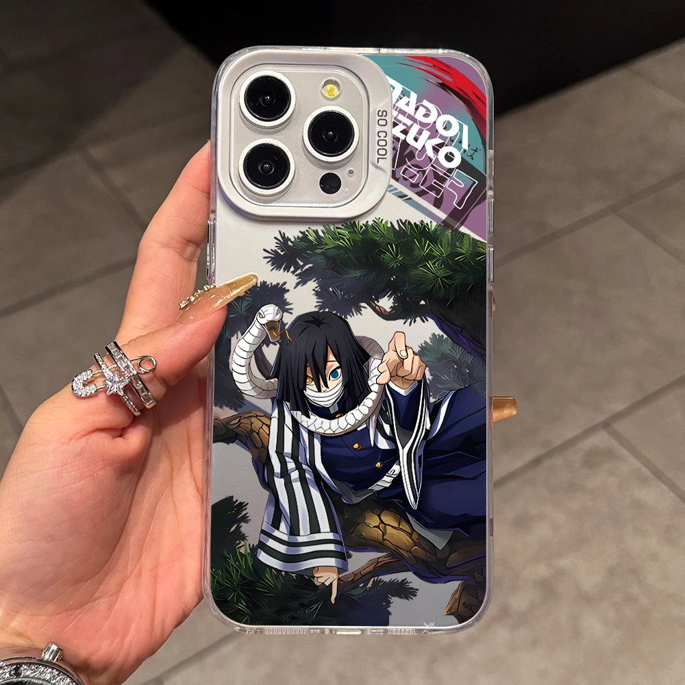 Demon Slayer Iguros Obanaies Phone Case for iPhone 17 Air 16 16e 15 14 Plus 13 12 11 Pro Max X Xs XR 8 Silver Hard Cover