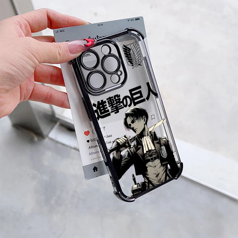 Anime Attack On Titan Levi Plating Phone Case For iPhone 17 16e 16 15 14 13 12 11 Pro Max X 7 8 Mini Air Plus Anti-Fall Airabag