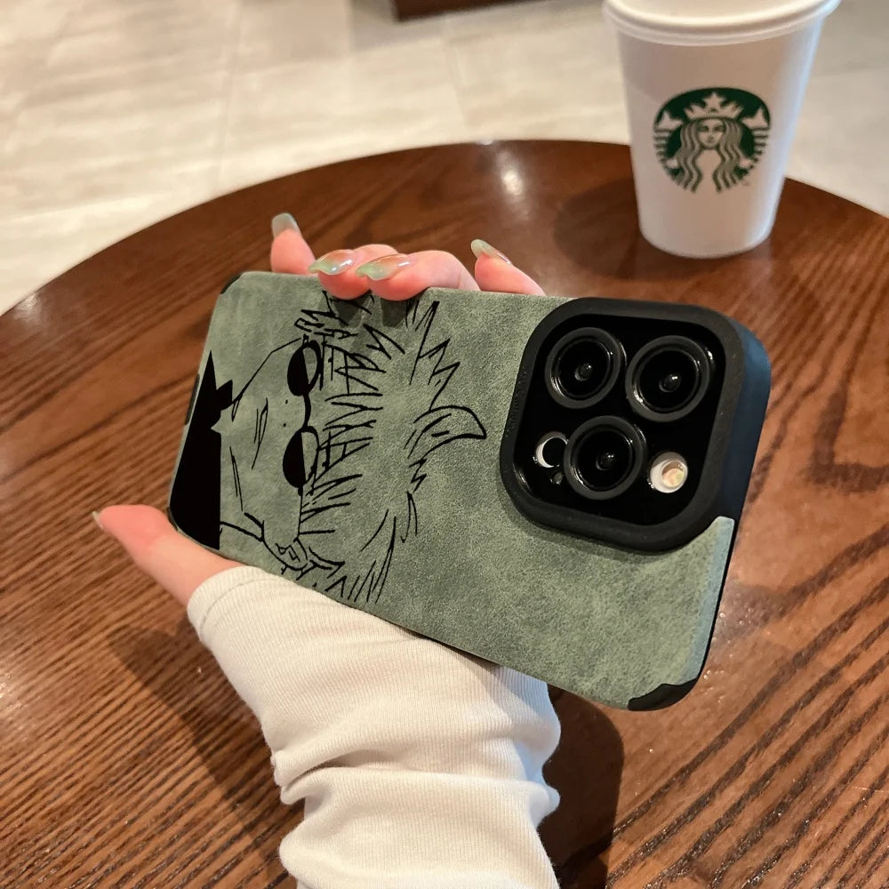 Luxury Gojo Satoru Geto Suguru lovely Suede Leather Silicone Case protection for iPhone 17 16 15 13 12 11 14 Pro Max XS XR Coque