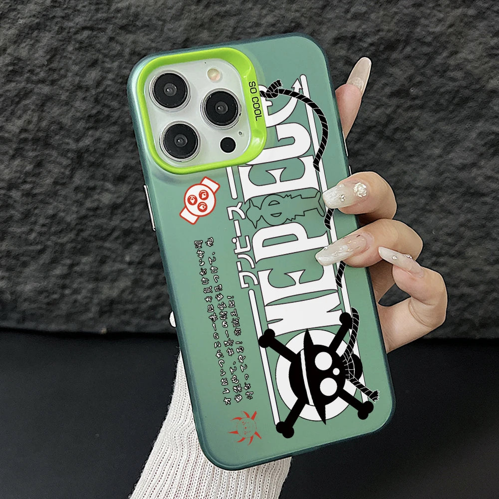 Ones Pieces Logo Phone Case for iPhone 17 Air 16 16e 15 14 Plus 13 12 11 Pro Max X Xs XR 8 Colorful Silver Hard Cover