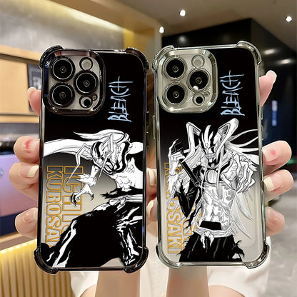 New HotAnime Cool BLEACH Plating Case For iPhone 16 15 14 13 12 11 Pro Max X XR XSMax 7 8 6 Plus Anti-Fall Airabag Back Cover