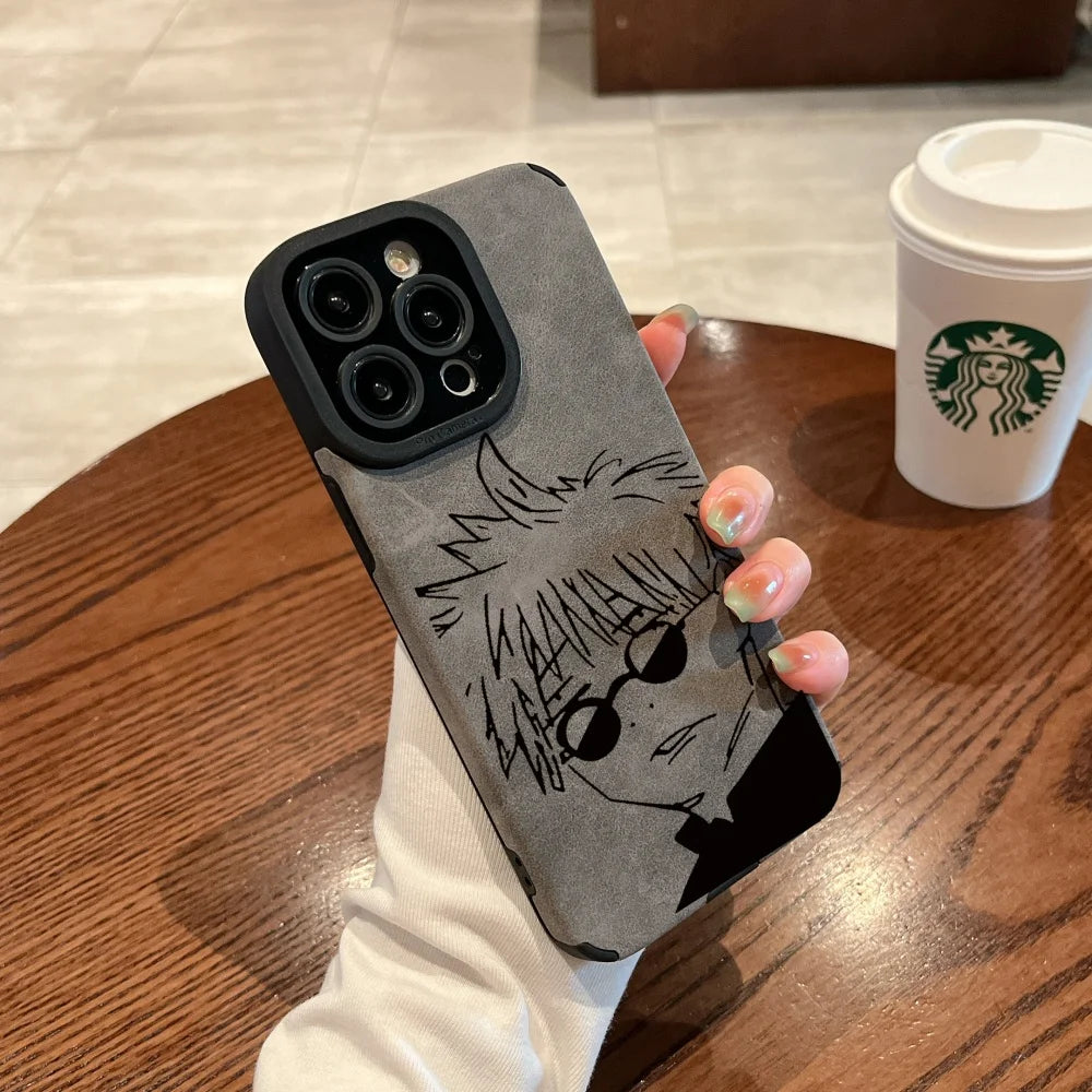 Luxury Gojo Satoru Geto Suguru lovely Suede Leather Silicone Case protection for iPhone 17 16 15 13 12 11 14 Pro Max XS XR Coque