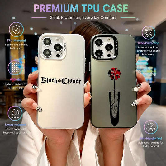 Black Clover logo Phone Case For iPhone 11/12/13/14/15/16/17 Pro Max Color Gradient TPU Case Shockproof Cover