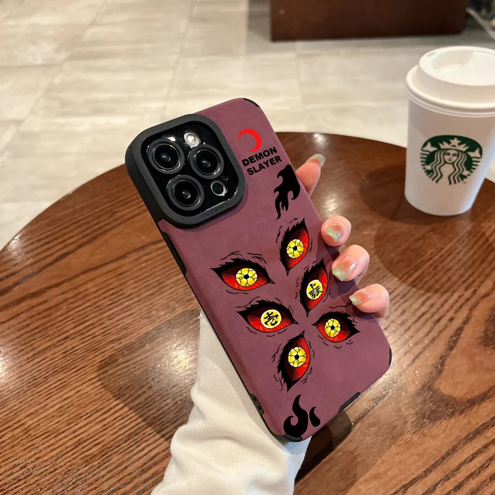 Luxury Kokushibo demon Eye Suede Leather Silicone Case protection for iPhone 17 16 15 13 12 11 14 Pro Max XS XR 7 8 Plus X Coque