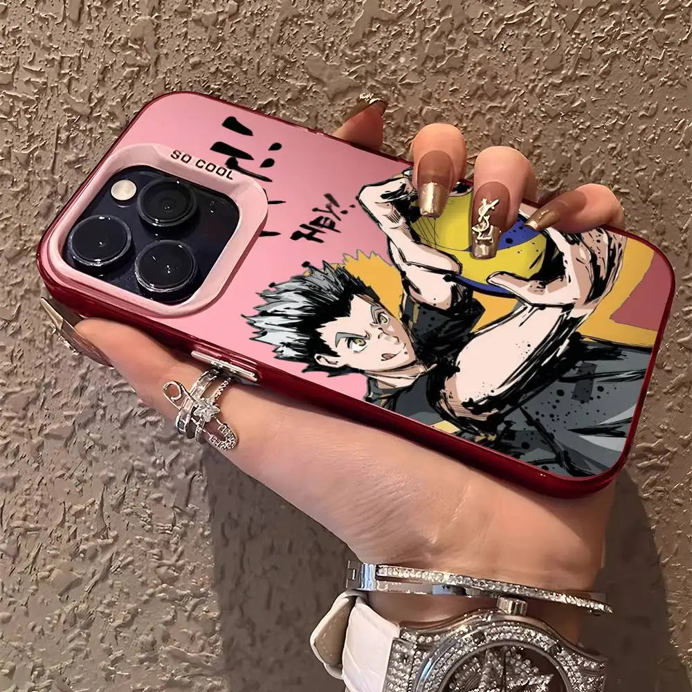 Anime H-HaiKyuu Phone Case For iPhone 16 15 14 13 12 11 Plus Pro Max multicolor Aurora laser Shockproof Funda Cover