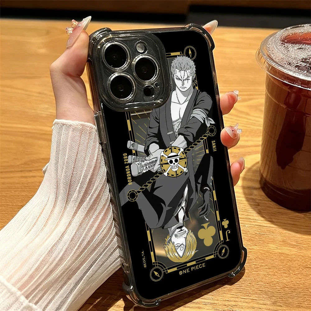 One Luffies Z-Zoroe Pieces Phone Case for iPhone 17 Air 16 16e 15 14 Plus 13 12 11 Pro Max X Xs XR 8 Black Clear Anti Drop Cover