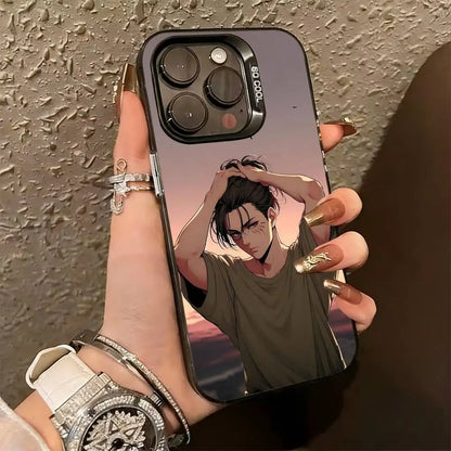 Attack on Titan E-Eren y-Yeager Phone Case For iPhone 17,16,15,14,13,12,11Plus,Pro Max,XS,Colorful Silver Phone case Funda Cover