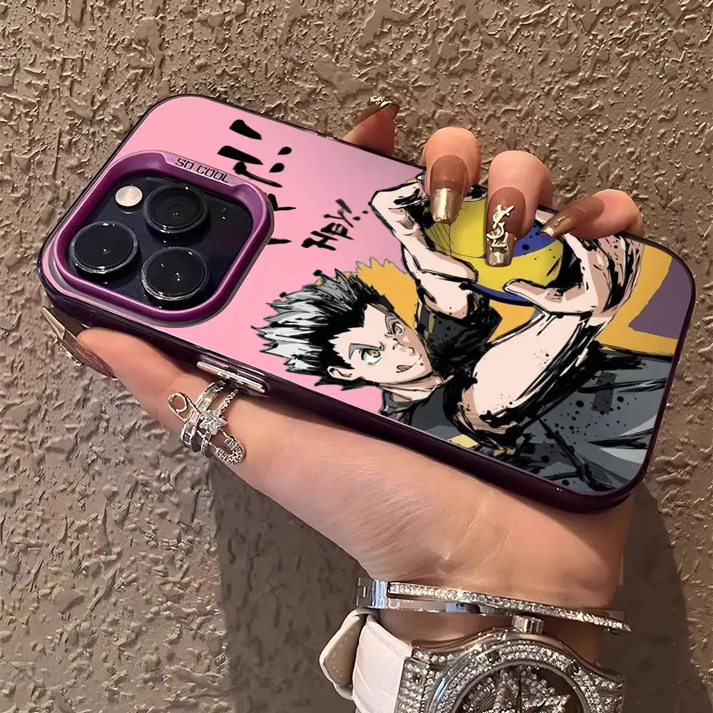 Anime H-HaiKyuu Phone Case For iPhone 16 15 14 13 12 11 Plus Pro Max multicolor Aurora laser Shockproof Funda Cover