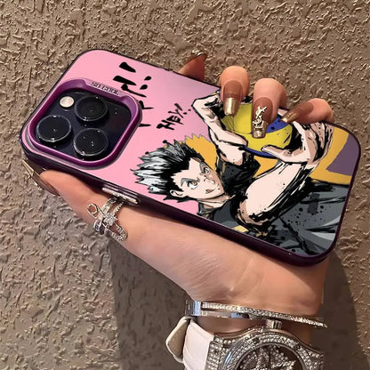 Anime H-HaiKyuu Phone Case For iPhone 16 15 14 13 12 11 Plus Pro Max multicolor Aurora laser Shockproof Funda Cover
